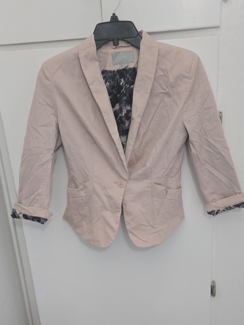 H&M Pale Pink Women's Blazer with Floral Lining